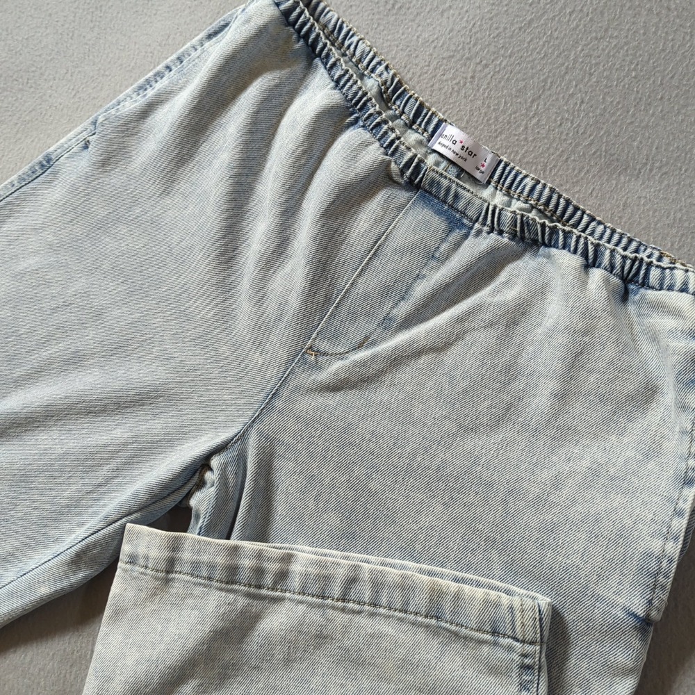 Vanilla Star Womens Light Wash Elastic Waist Wide‎ Leg Denim Pants Size Large